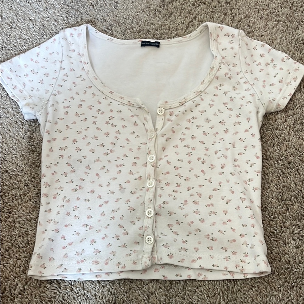 Brandy Melville Floral Button-Up Crop Top